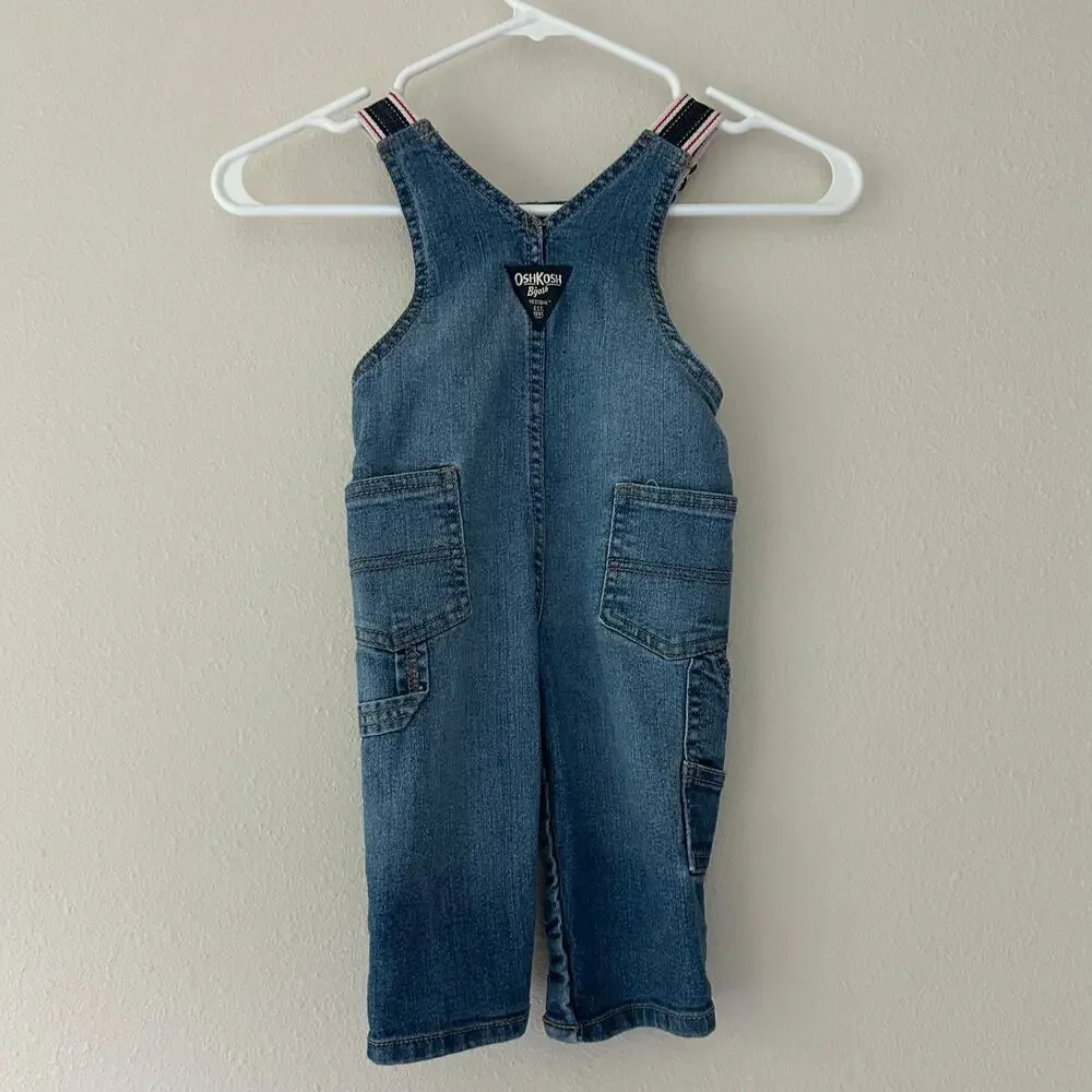 Oshkosh denim overalls bibs stripe straps Jean classic Y2K style pockets 9 mo